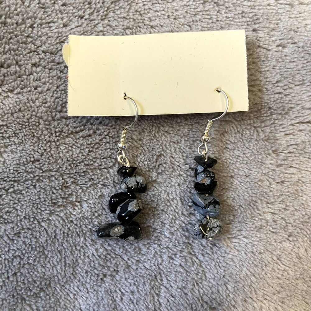 Handmade Snowflake Obsidian Crystal Chip Earrings